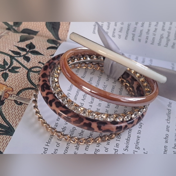 Set of 5 bracelets gold and brown tones - Picture 3 of 6
